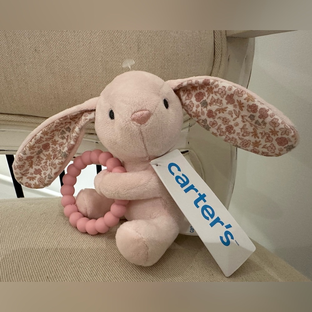 NWT Carter's Pink Bunny Plush Baby Toy Soft Pink Floral Teether